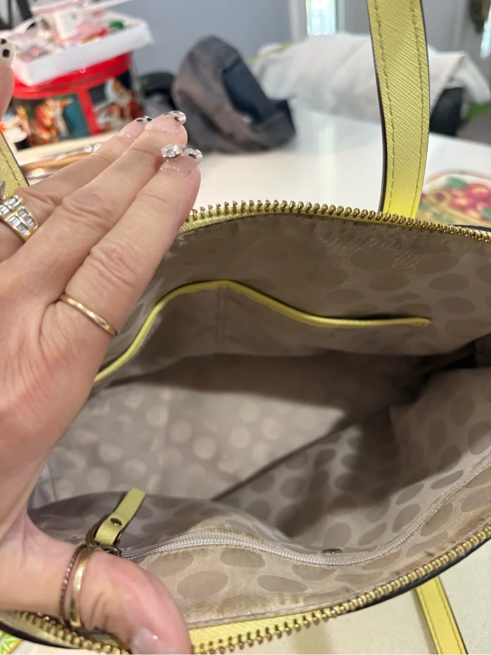 kate spade Lemon Yellow Dome Satchel with Floral Scarf Accent EUC
